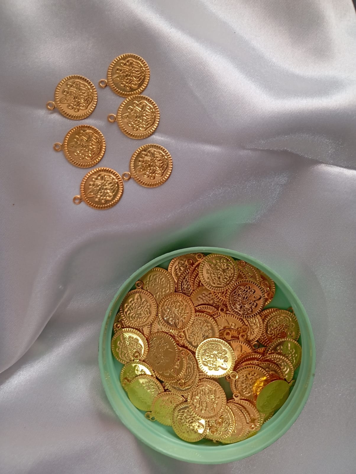 Lightweight Maha Lakshmi Kasu Coins – charms 100 pcs Embroidery & Craft Accents for Aari, Maggam, Textile Art & DIY Decor (gold)