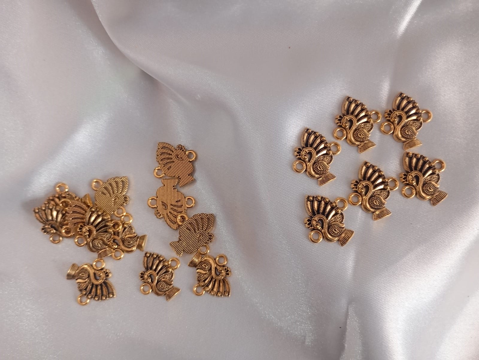 Peacock Charms-3 Gold Metal Charm Pendants DIY for Necklace Bracelet Jewellary Making, Crafting and Silk Thread Bangle Making.