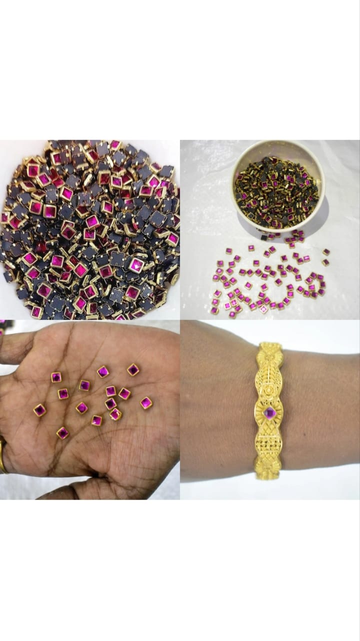 Square Kundans pink colour